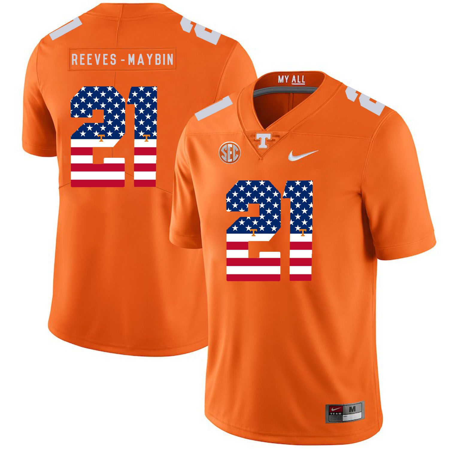 Men Tennessee Volunteers #21 Reeves-maybin Orange Flag Customized NCAA Jerseys